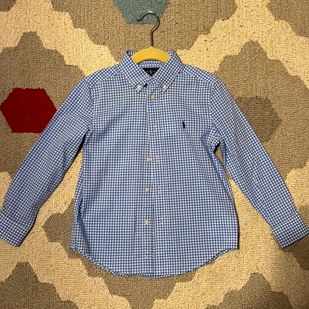 Ralph Lauren Boys 6 Blue & White Gingham Button Down Shirt